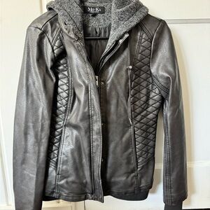 Mo.Ka Black Quilted Hooded Leather Jacket